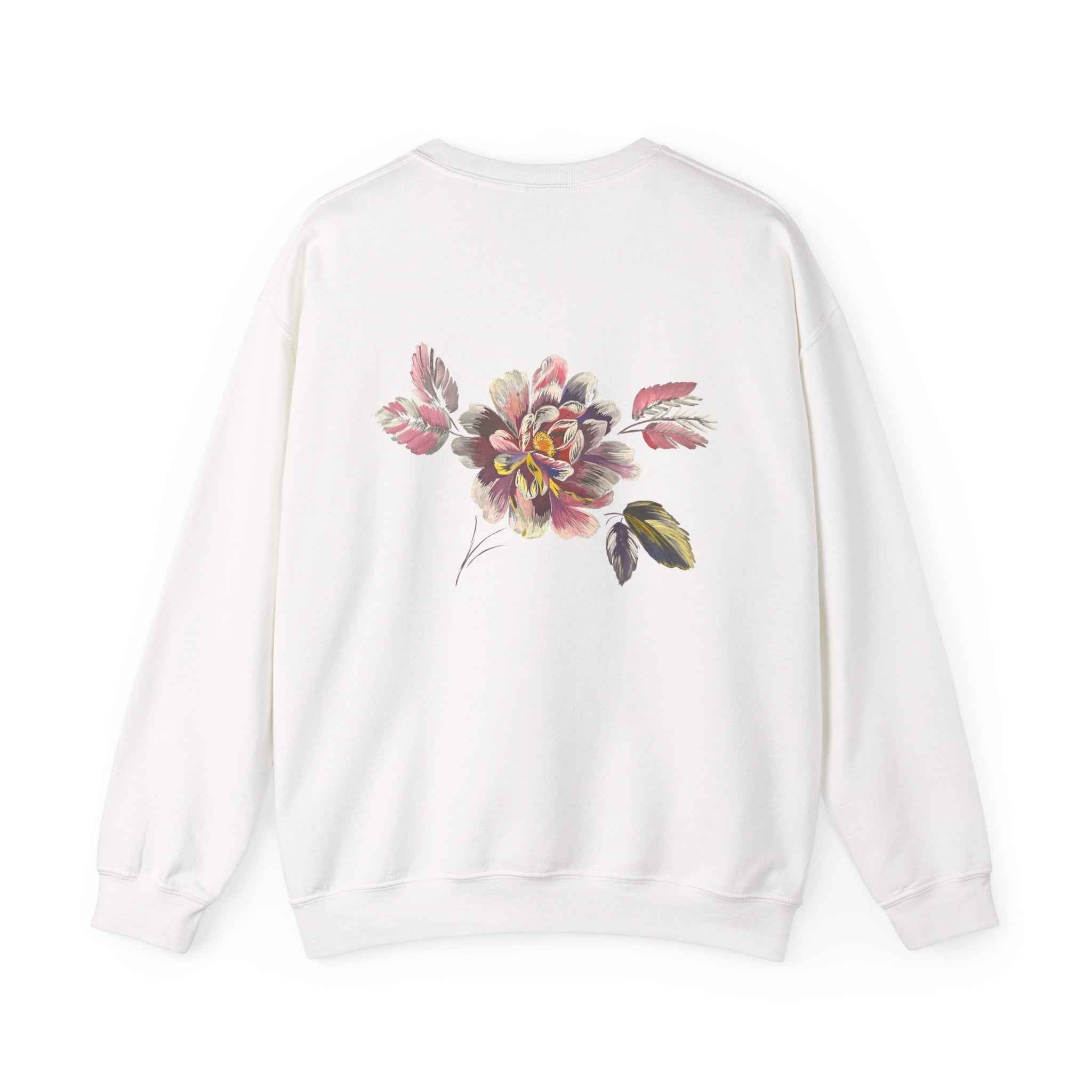 Floral Watercolor Crewneck Sweatshirt — Soft Pastel Blossom Backprint