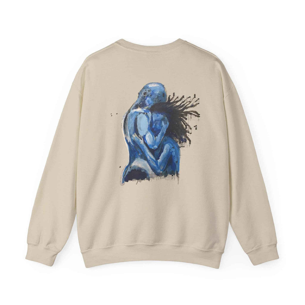 Blue Embrace Couple Art Back Print - Crewneck Sweatshirt