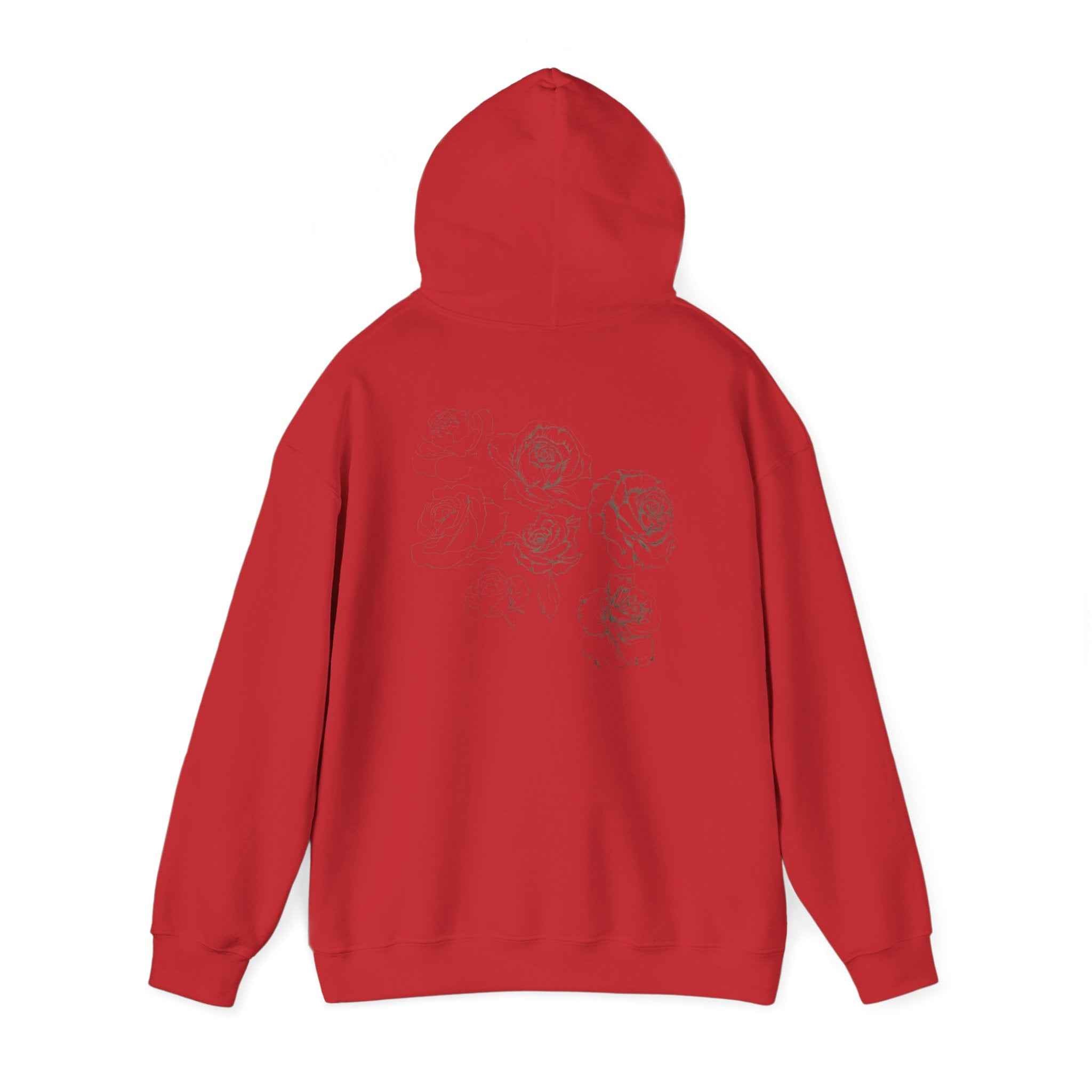 Floral Sketch Hoodie — Minimal Rose Back Print with Chest Logo — NL