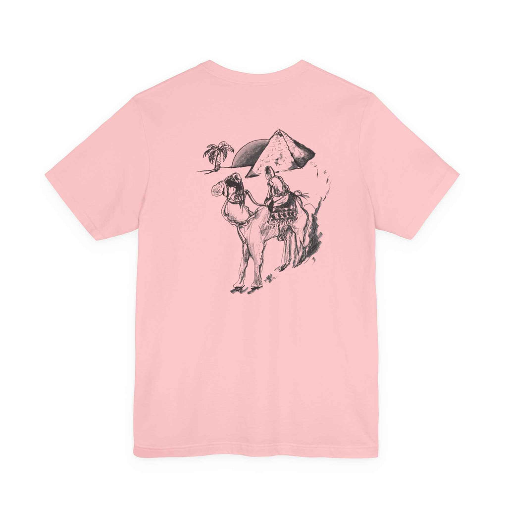 Desert Trek Graphic Tee — Camel & Pyramid Illustration T-Shirt