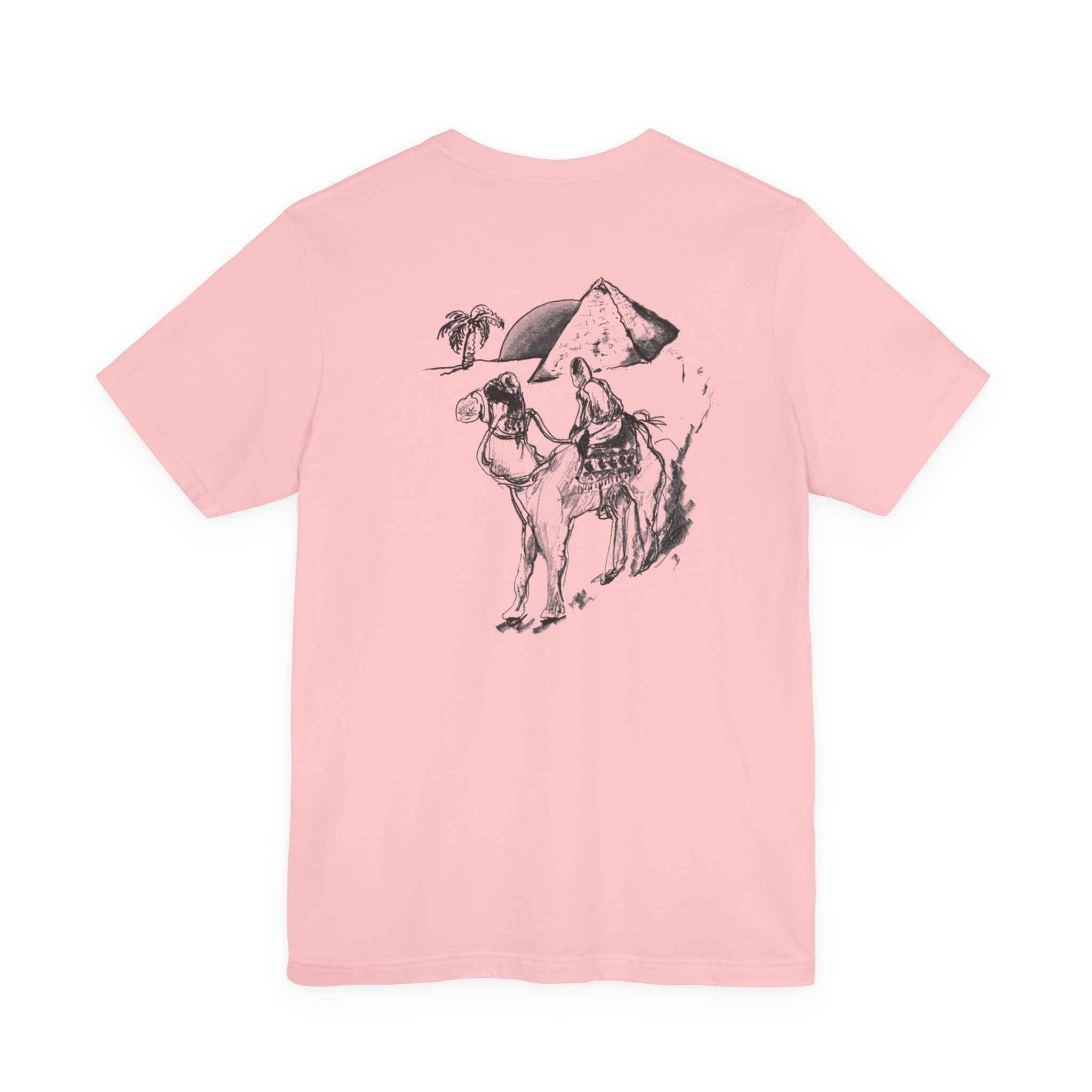 Desert Trek Graphic Tee — Camel & Pyramid Illustration T-Shirt