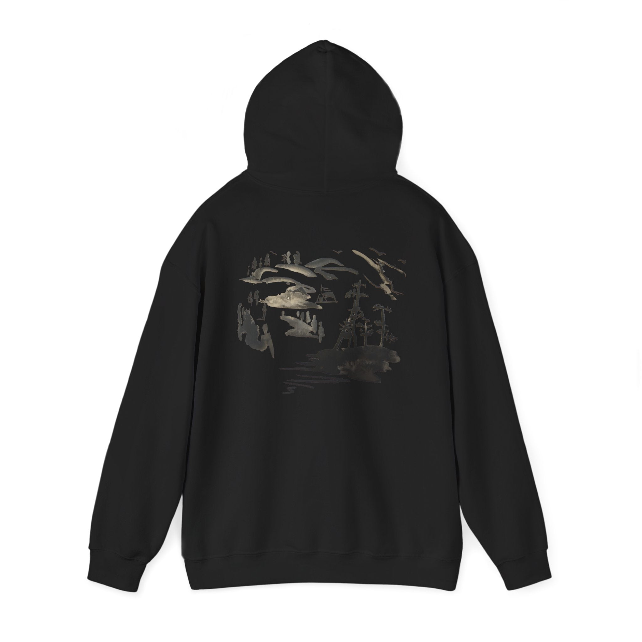 Sweat à capuche « Scenic Ink Nature » — Graphisme minimaliste Lac et Montagnes