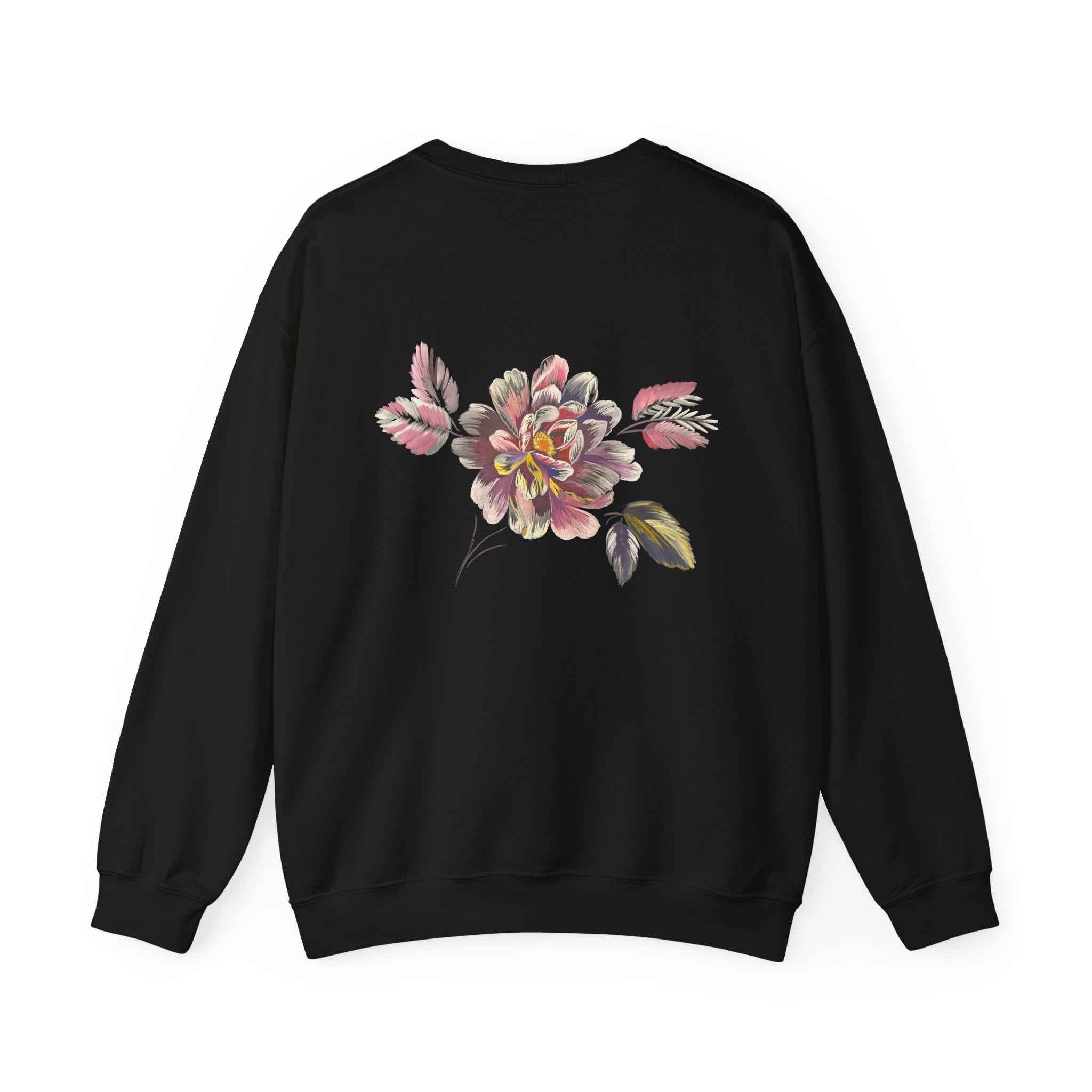 Floral Watercolor Crewneck Sweatshirt — Soft Pastel Blossom Backprint
