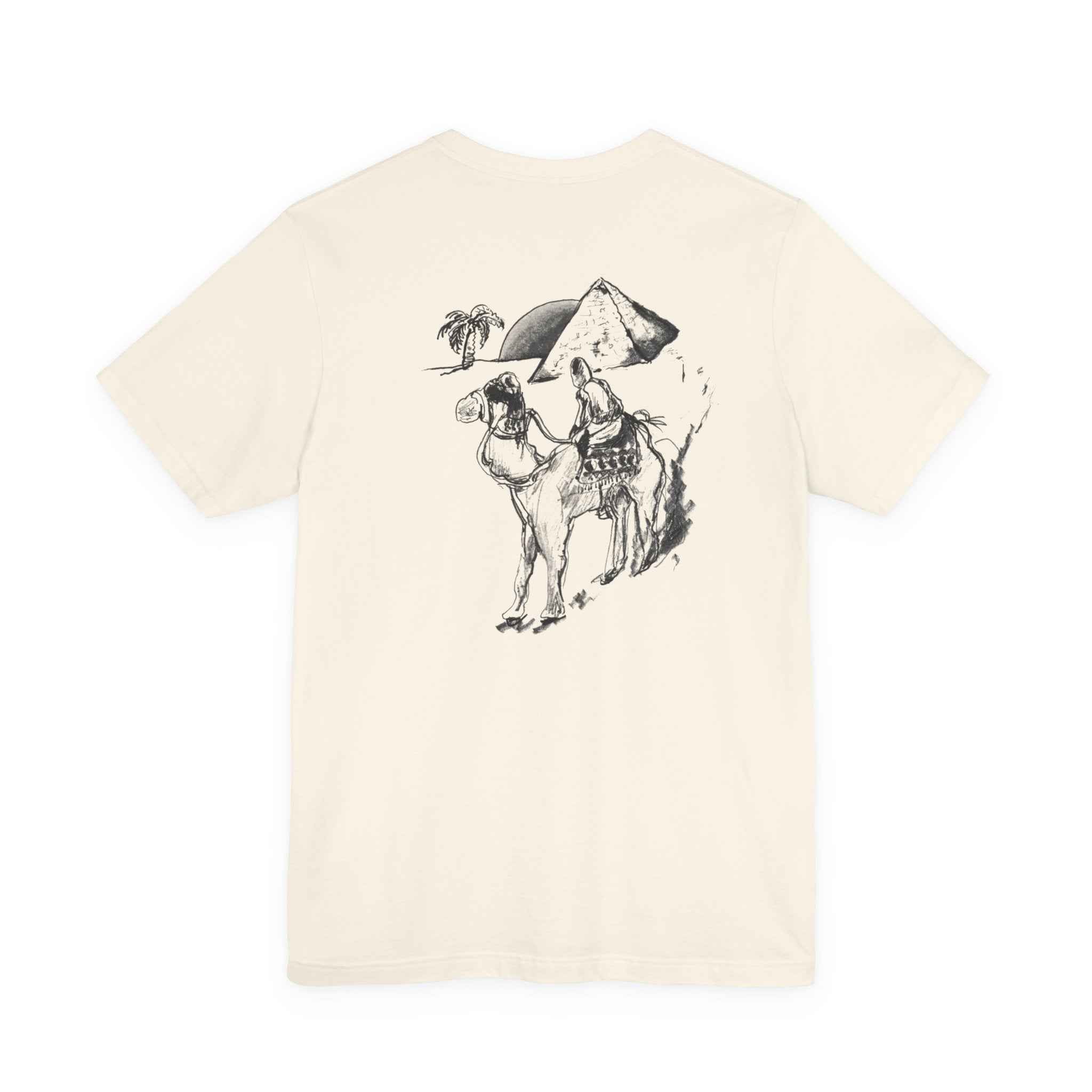 Desert Trek Graphic Tee — Camel & Pyramid Illustration T-Shirt