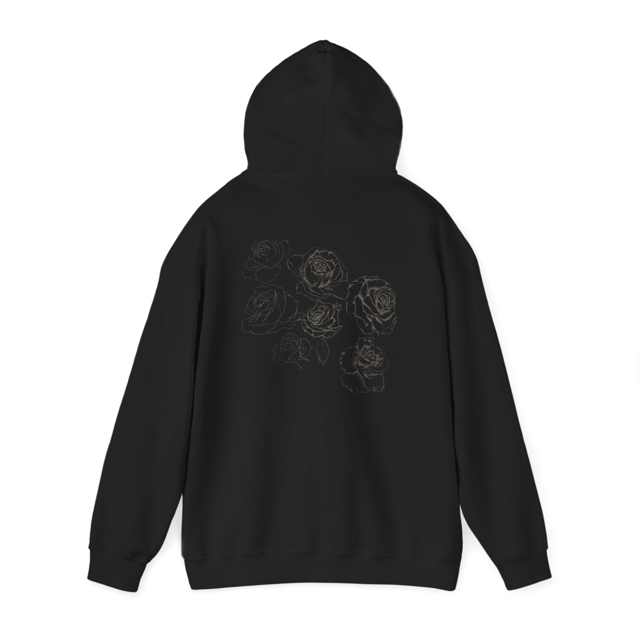 Sweat à capuche Floral Sketch – Impression discrète d'une rose au dos et logo sur la poitrine – NL