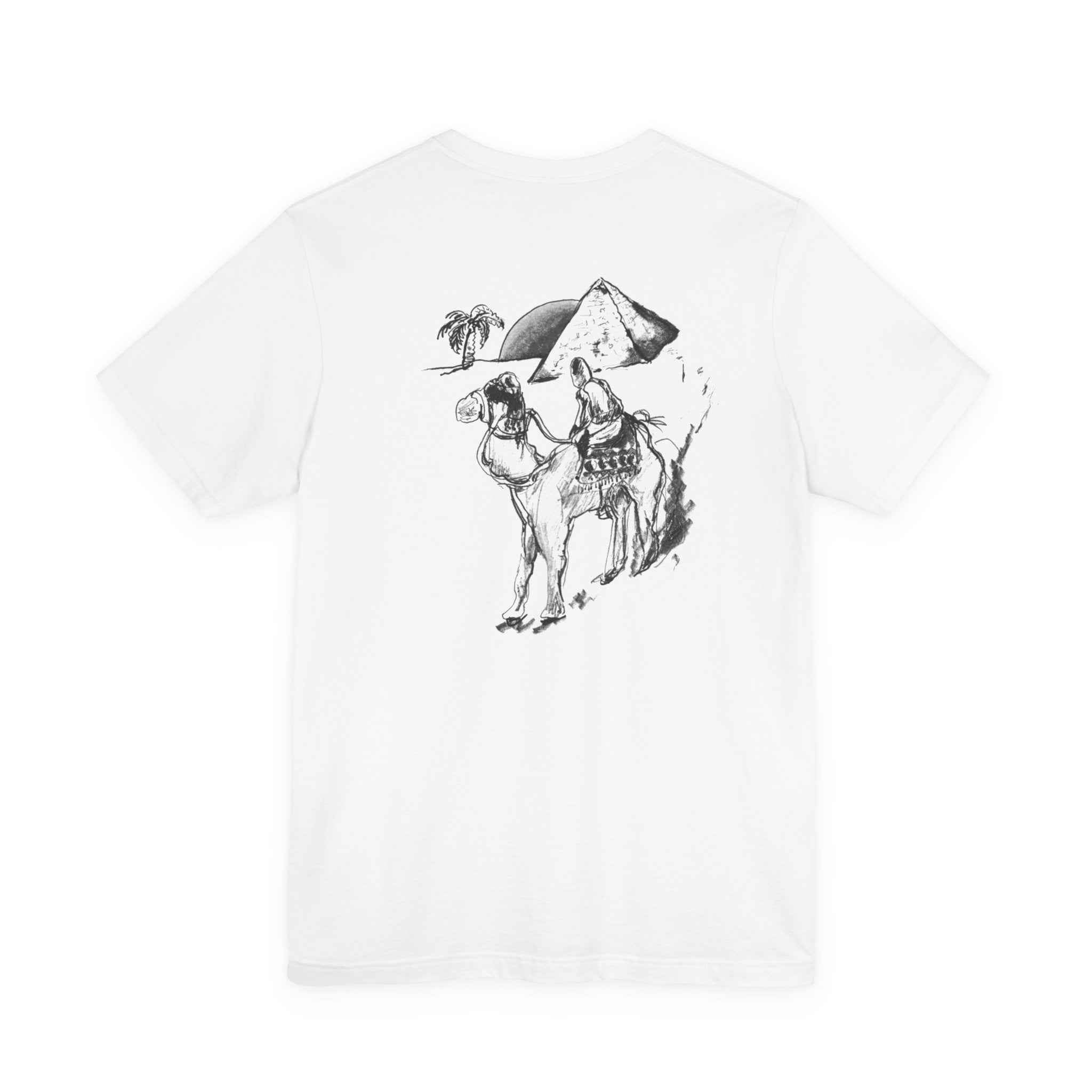 Desert Trek Graphic Tee — Camel & Pyramid Illustration T-Shirt