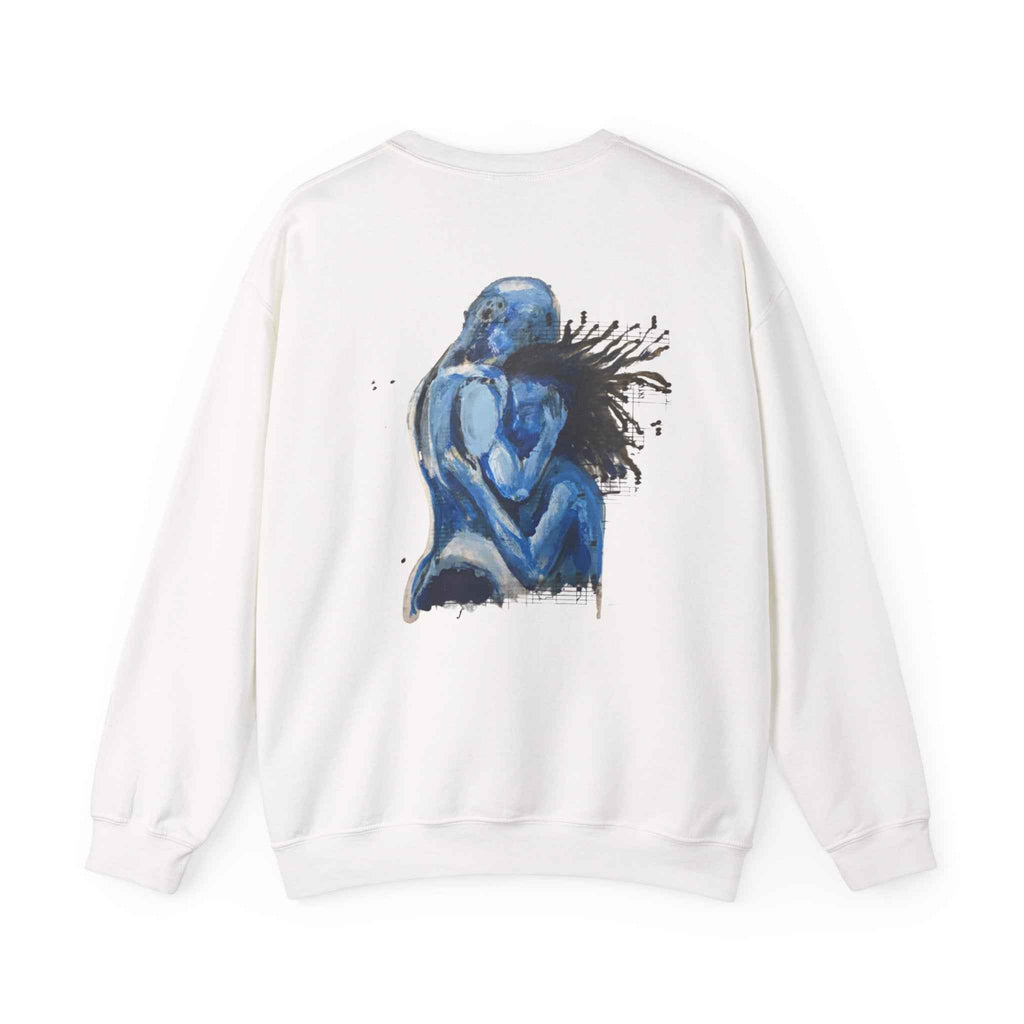Blue Embrace Couple Art Back Print - Crewneck Sweatshirt