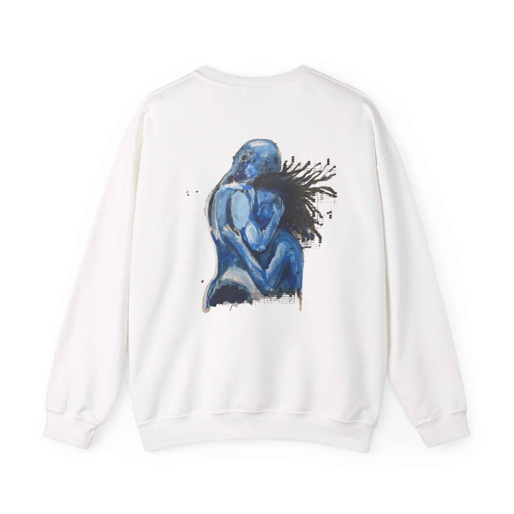 Blue Embrace Couple Art Back Print - Crewneck Sweatshirt