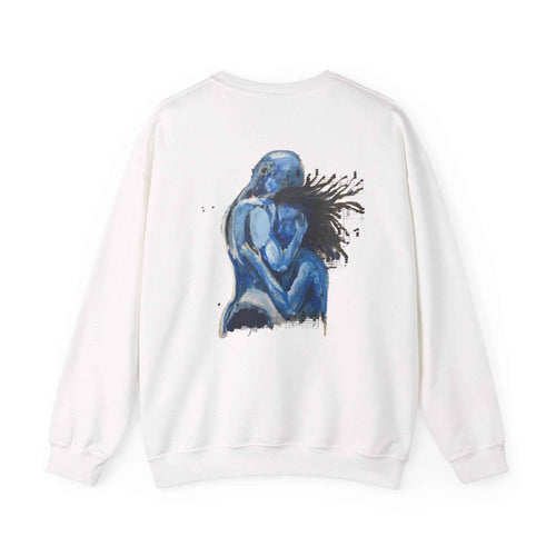 Blue Embrace Couple Art Back Print - Crewneck Sweatshirt