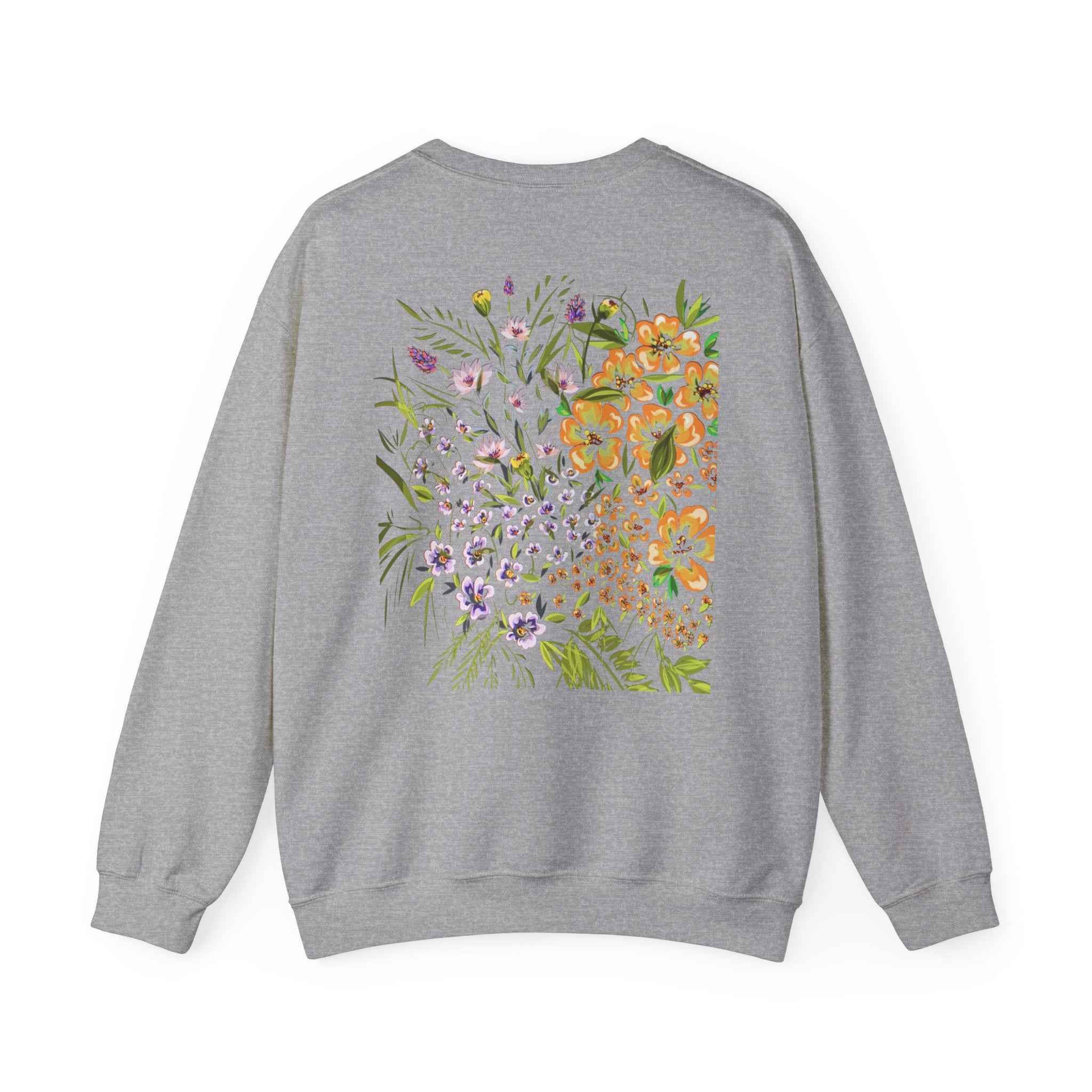 Floral Bouquet Crewneck Sweatshirt — Watercolor Wildflower Back Print