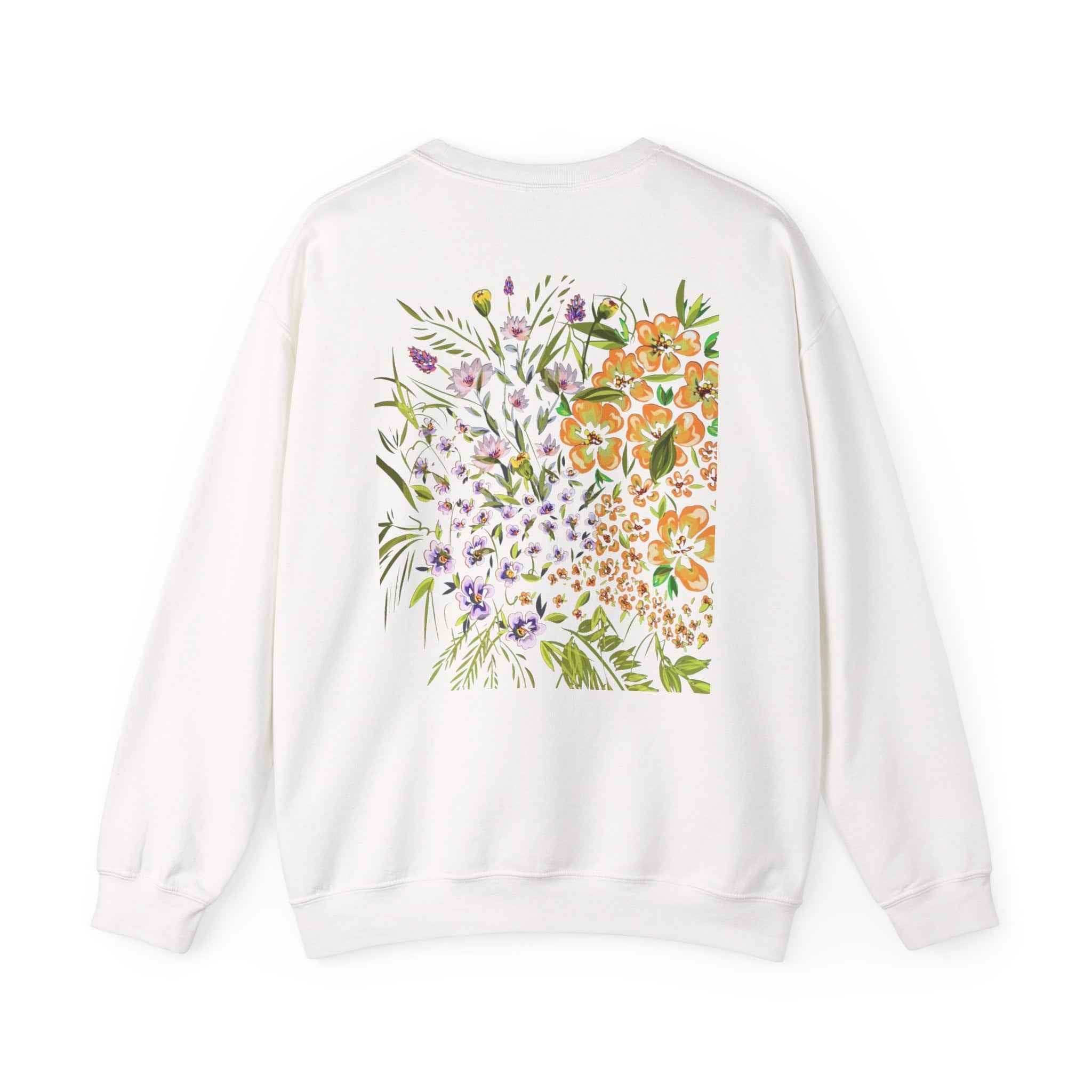 Floral Bouquet Crewneck Sweatshirt — Watercolor Wildflower Back Print