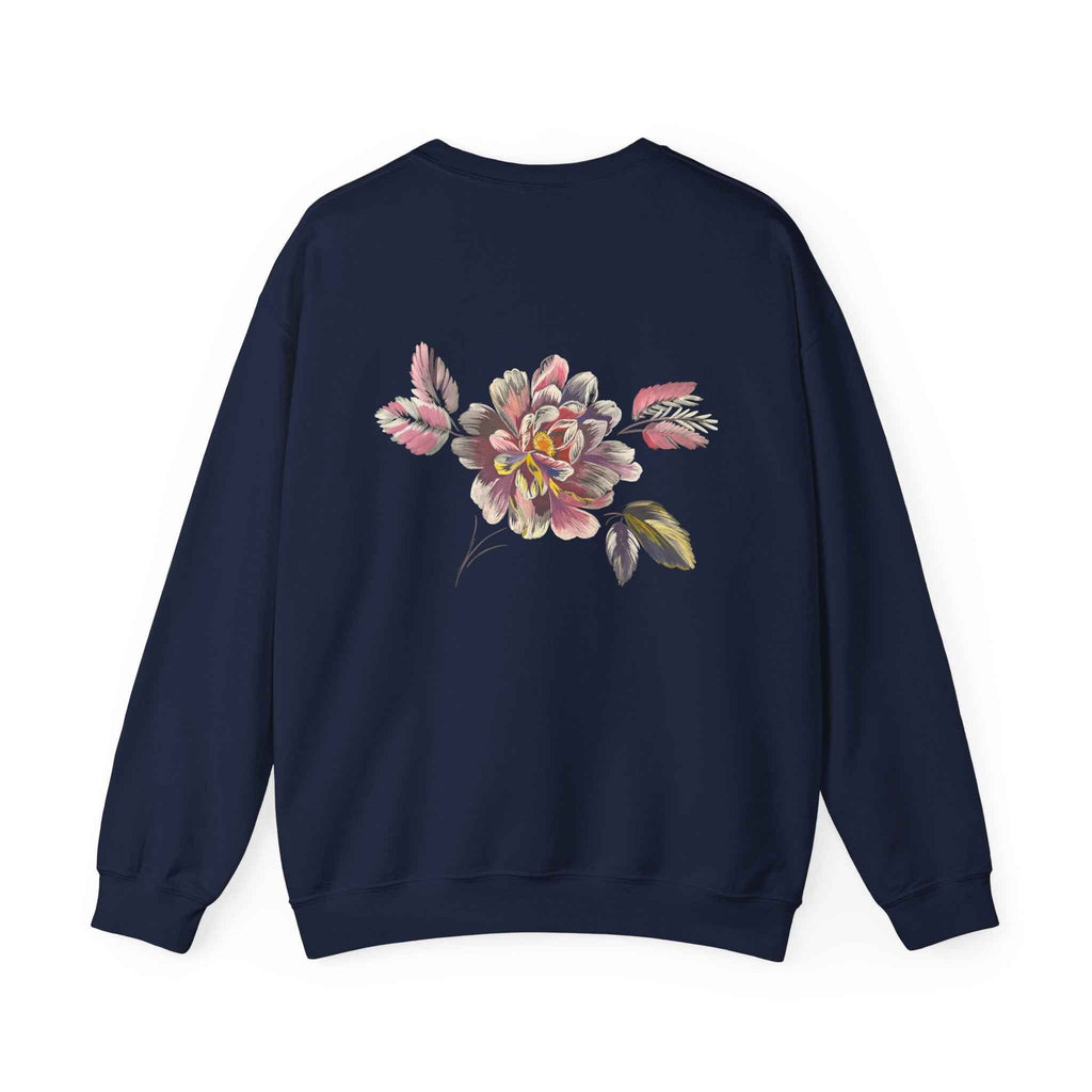 Floral Watercolor Crewneck Sweatshirt — Soft Pastel Blossom Backprint