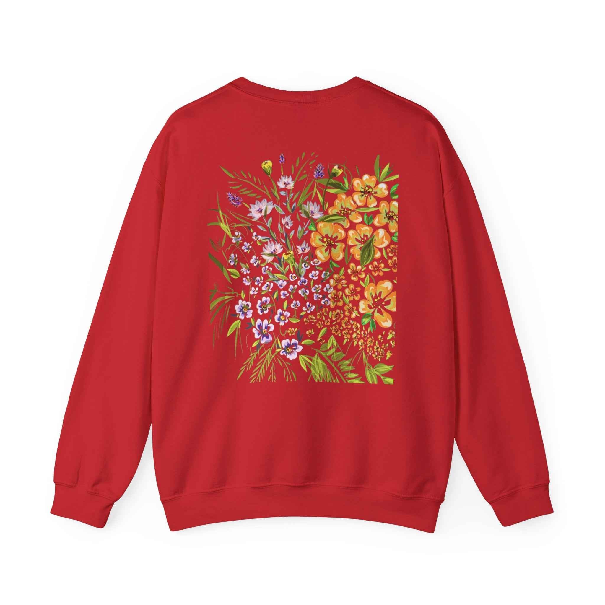 Floral Bouquet Crewneck Sweatshirt — Watercolor Wildflower Back Print