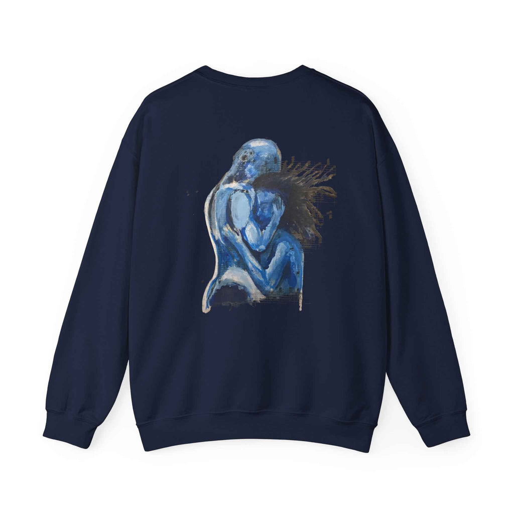 Blue Embrace Couple Art Back Print - Crewneck Sweatshirt