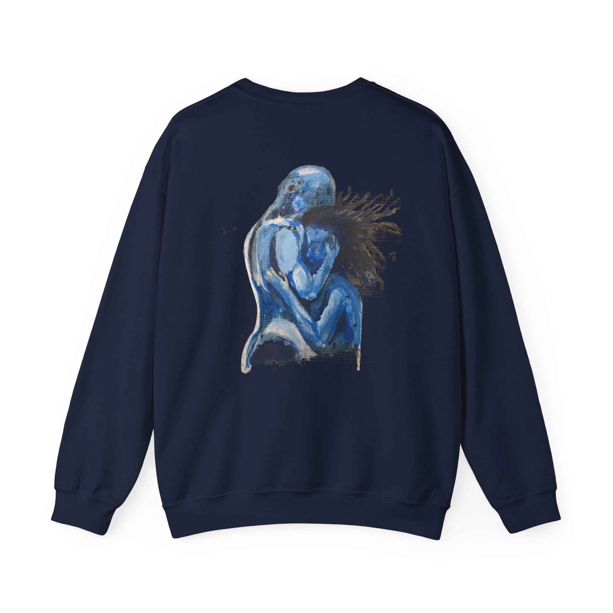 Blue Embrace Couple Art Back Print - Crewneck Sweatshirt