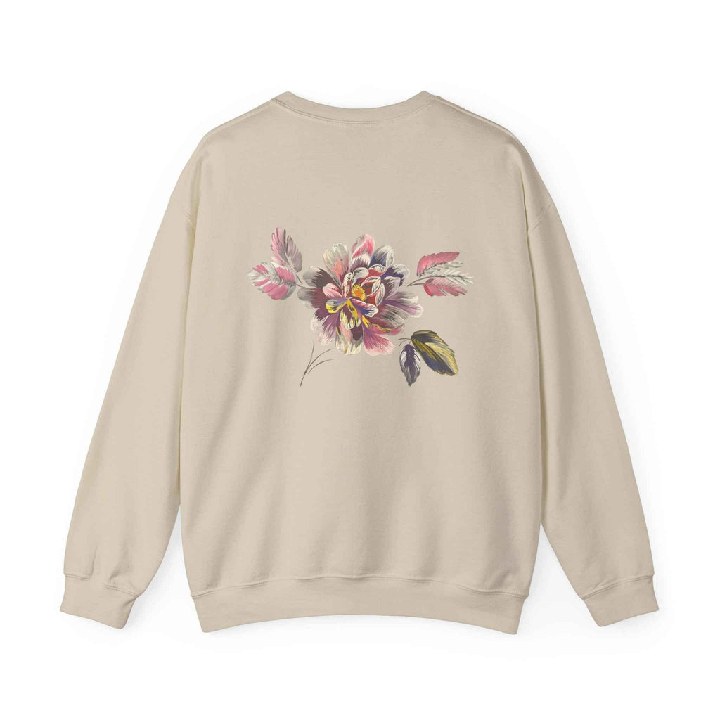 Floral Watercolor Crewneck Sweatshirt — Soft Pastel Blossom Backprint