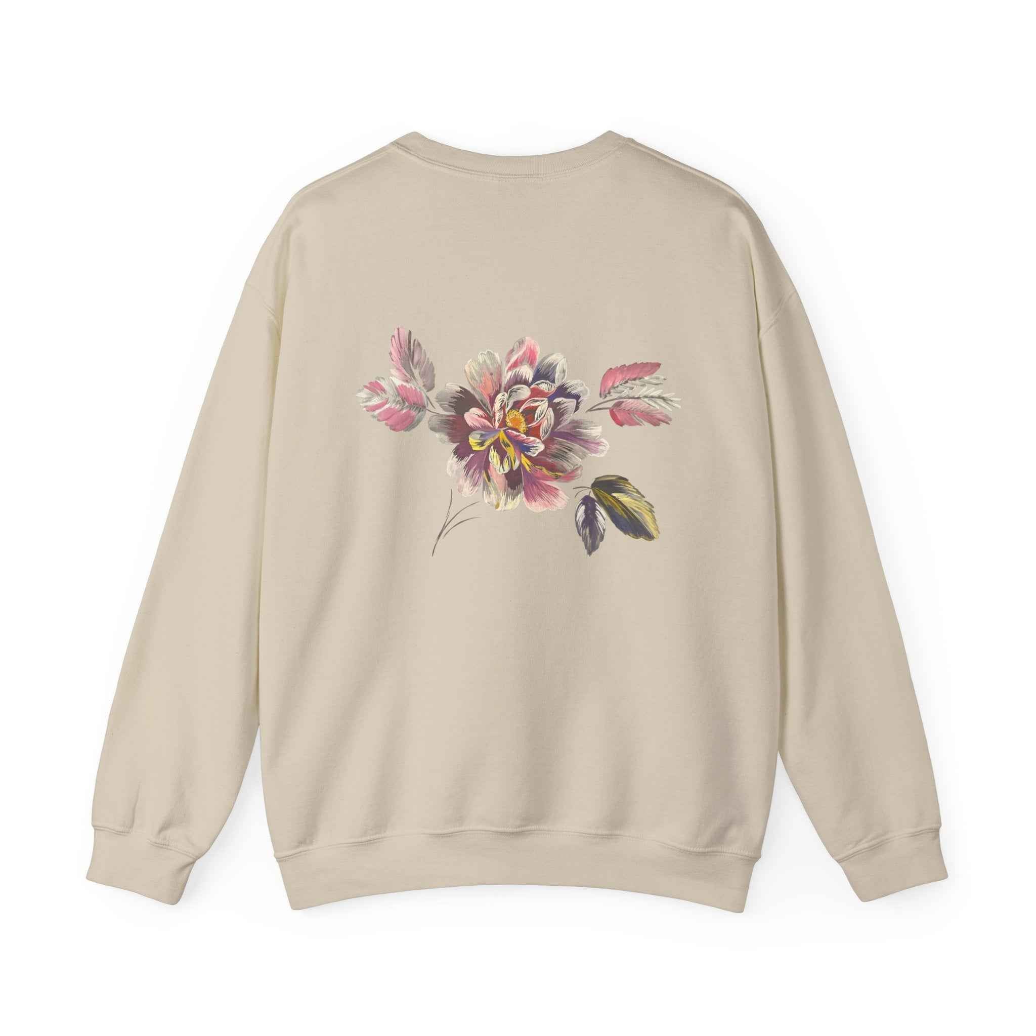 Floral Watercolor Crewneck Sweatshirt — Soft Pastel Blossom Backprint