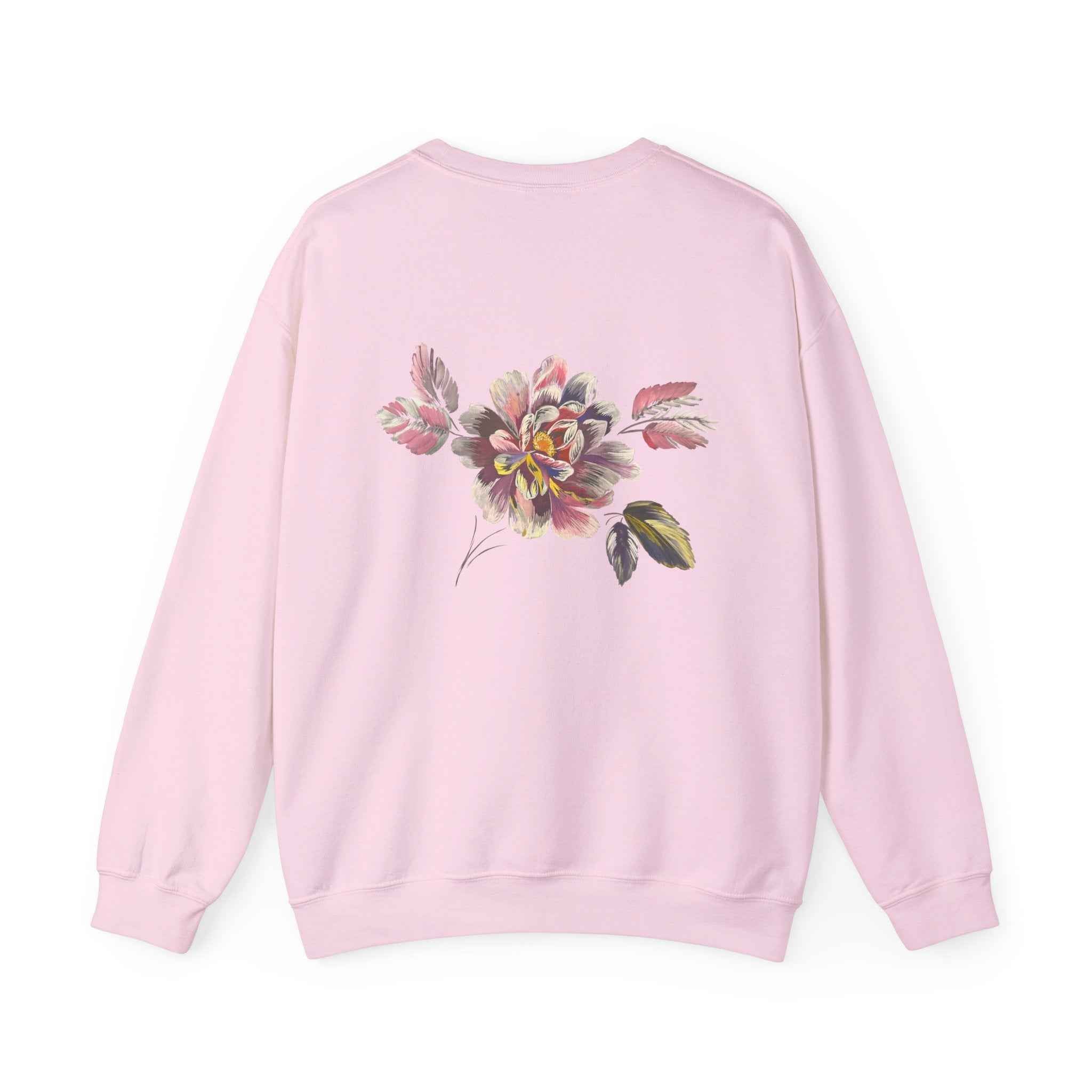 Floral Watercolor Crewneck Sweatshirt — Soft Pastel Blossom Backprint