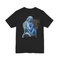Blue Embrace Art Tee — Emotional Abstract Couple Graphic T-Shirt