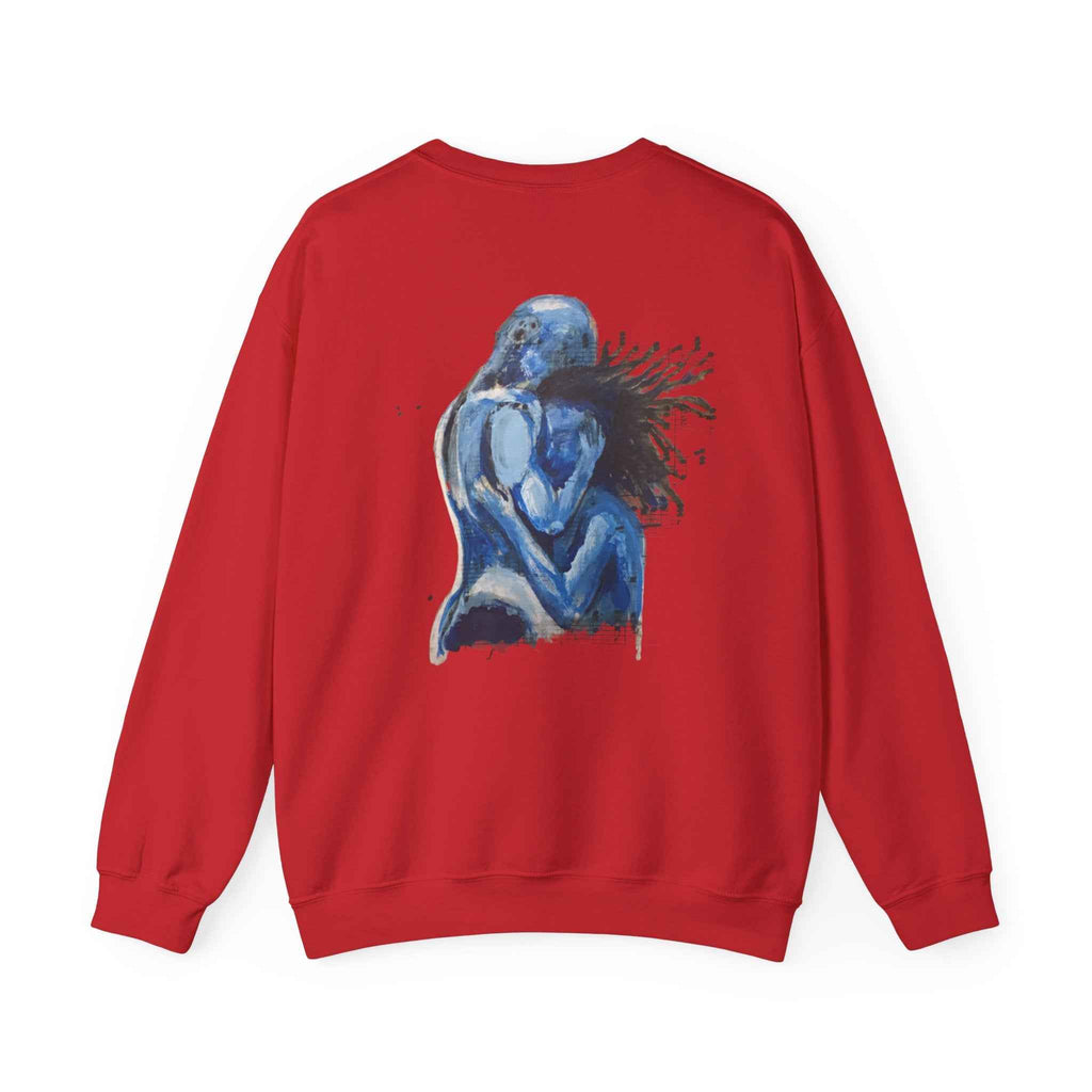 Blue Embrace Couple Art Back Print - Crewneck Sweatshirt