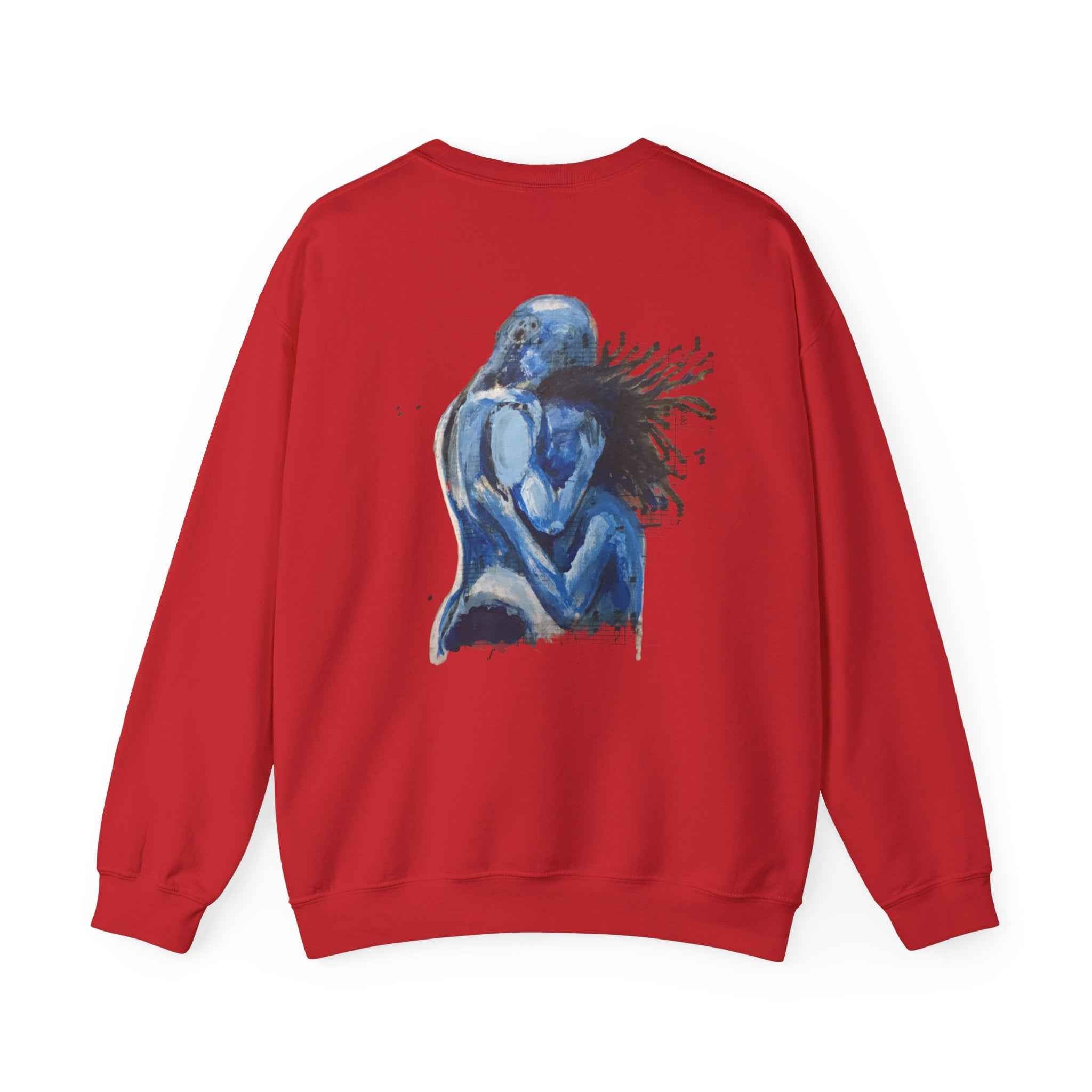 Blue Embrace Couple Art Back Print - Crewneck Sweatshirt