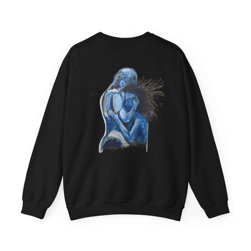 Blue Embrace Couple Art Back Print - Crewneck Sweatshirt