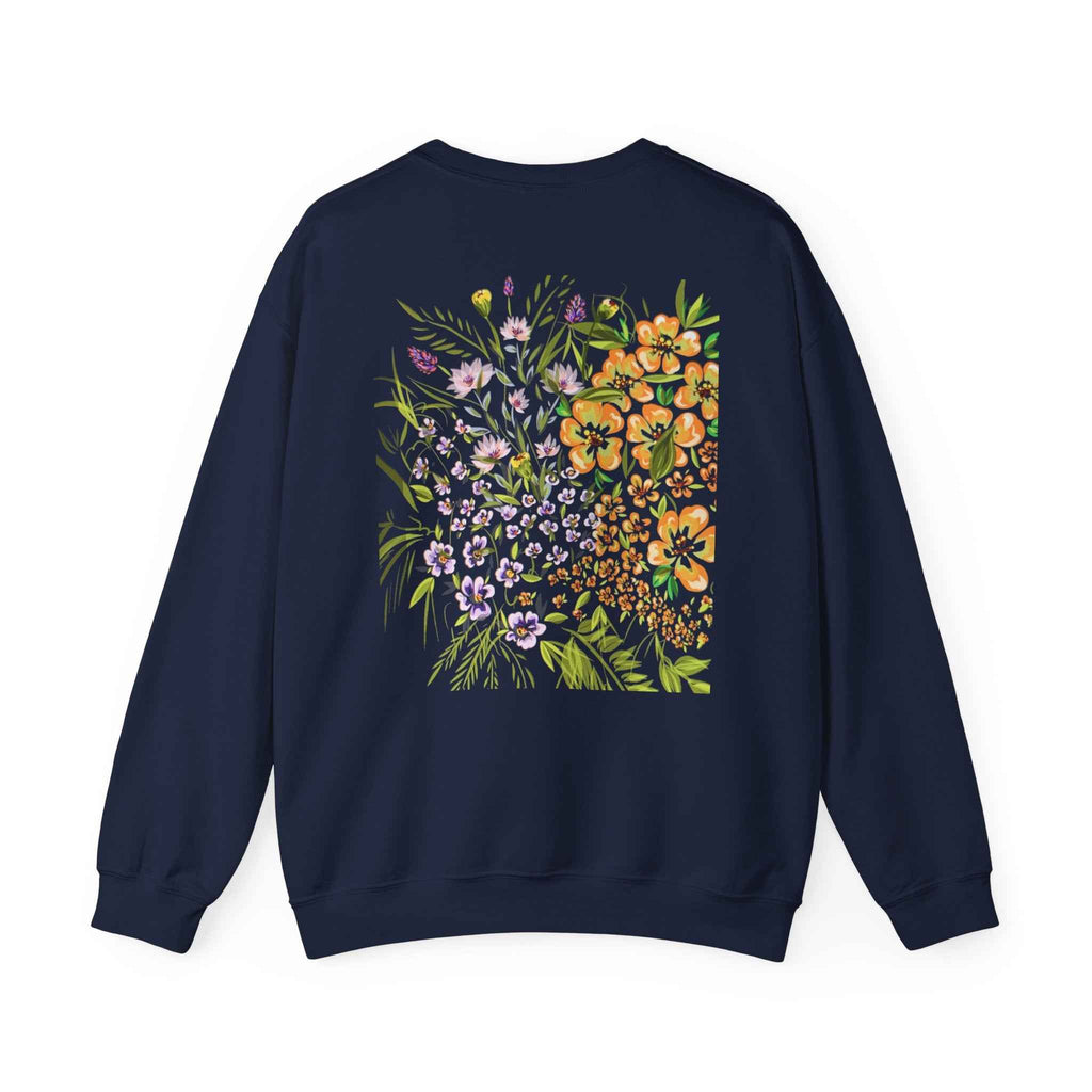 Floral Bouquet Crewneck Sweatshirt — Watercolor Wildflower Back Print