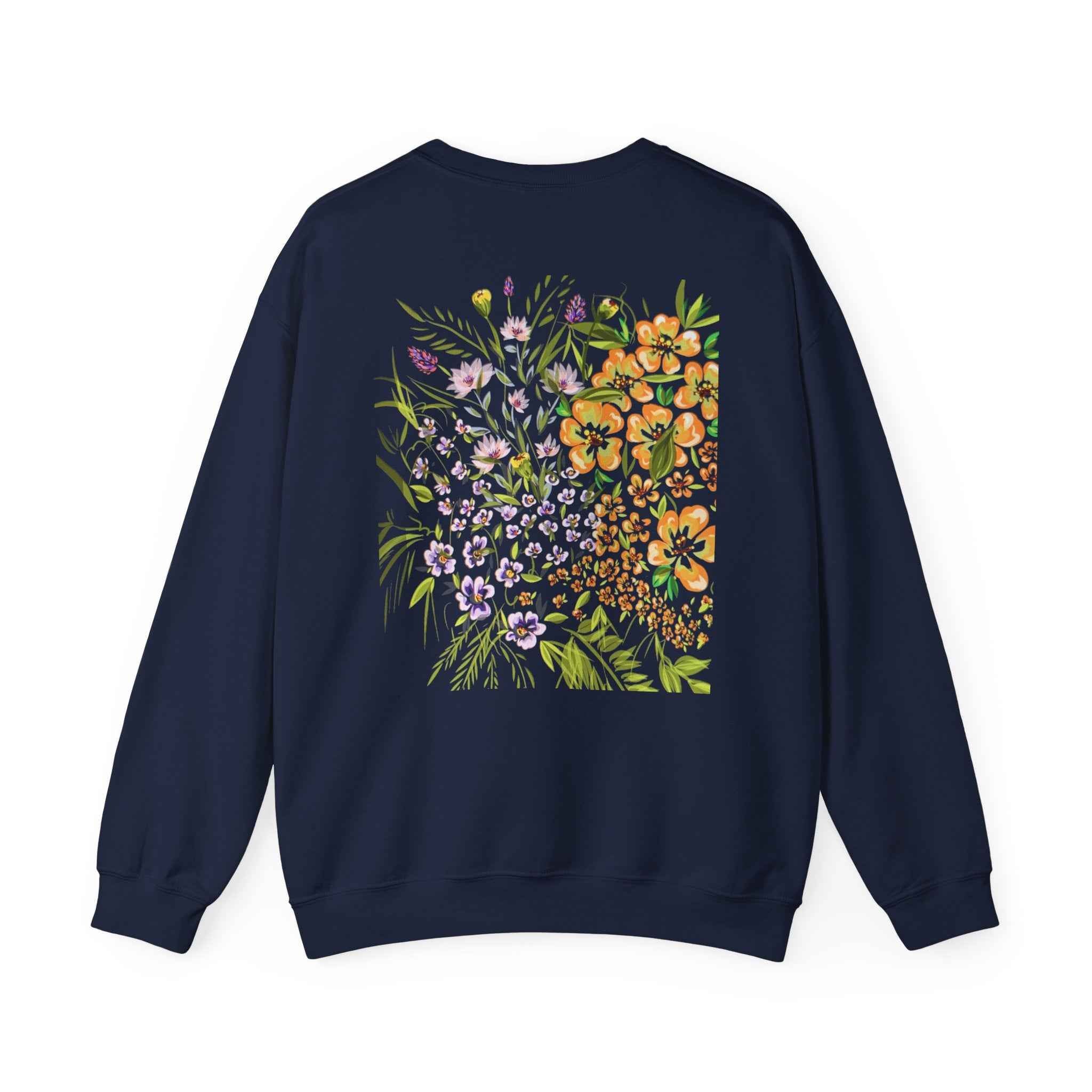 Floral Bouquet Crewneck Sweatshirt — Watercolor Wildflower Back Print