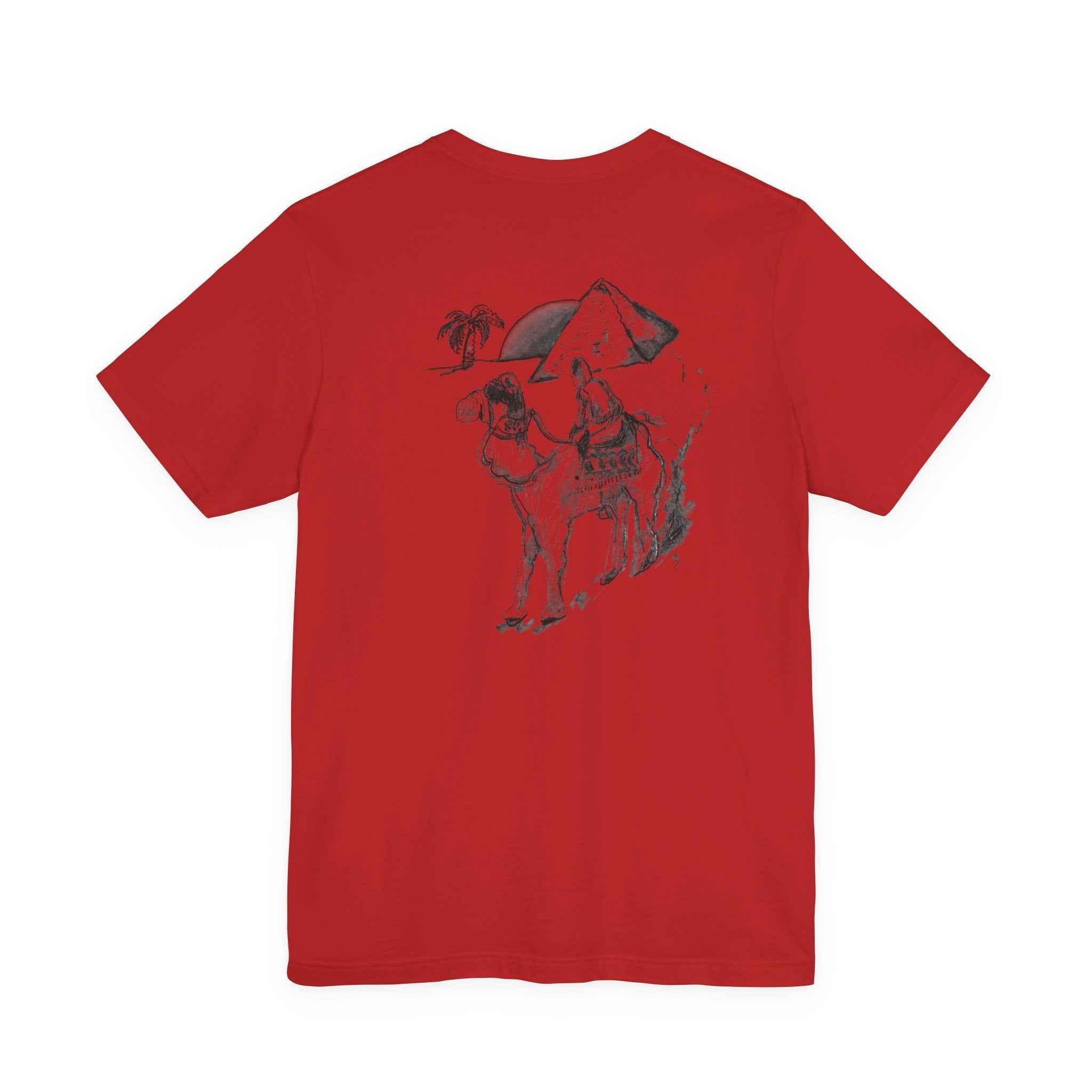 Desert Trek Graphic Tee — Camel & Pyramid Illustration T-Shirt