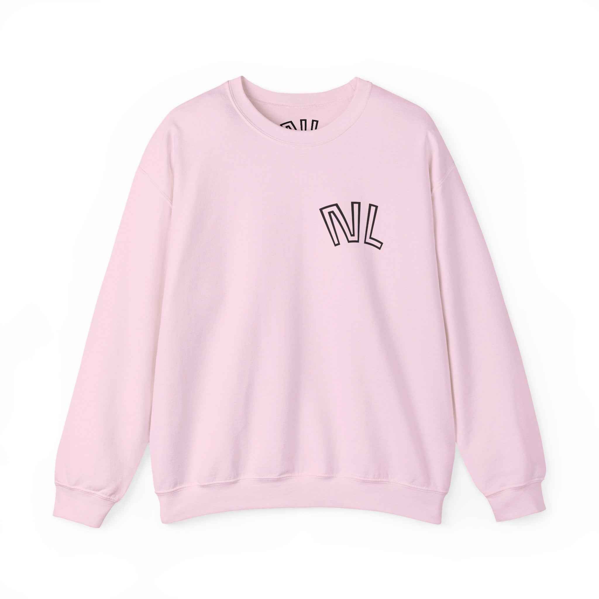 Crewneck Sweatshirt — Abstract Bonsai Ink Art Back Print, Minimal Chest Logo — NL