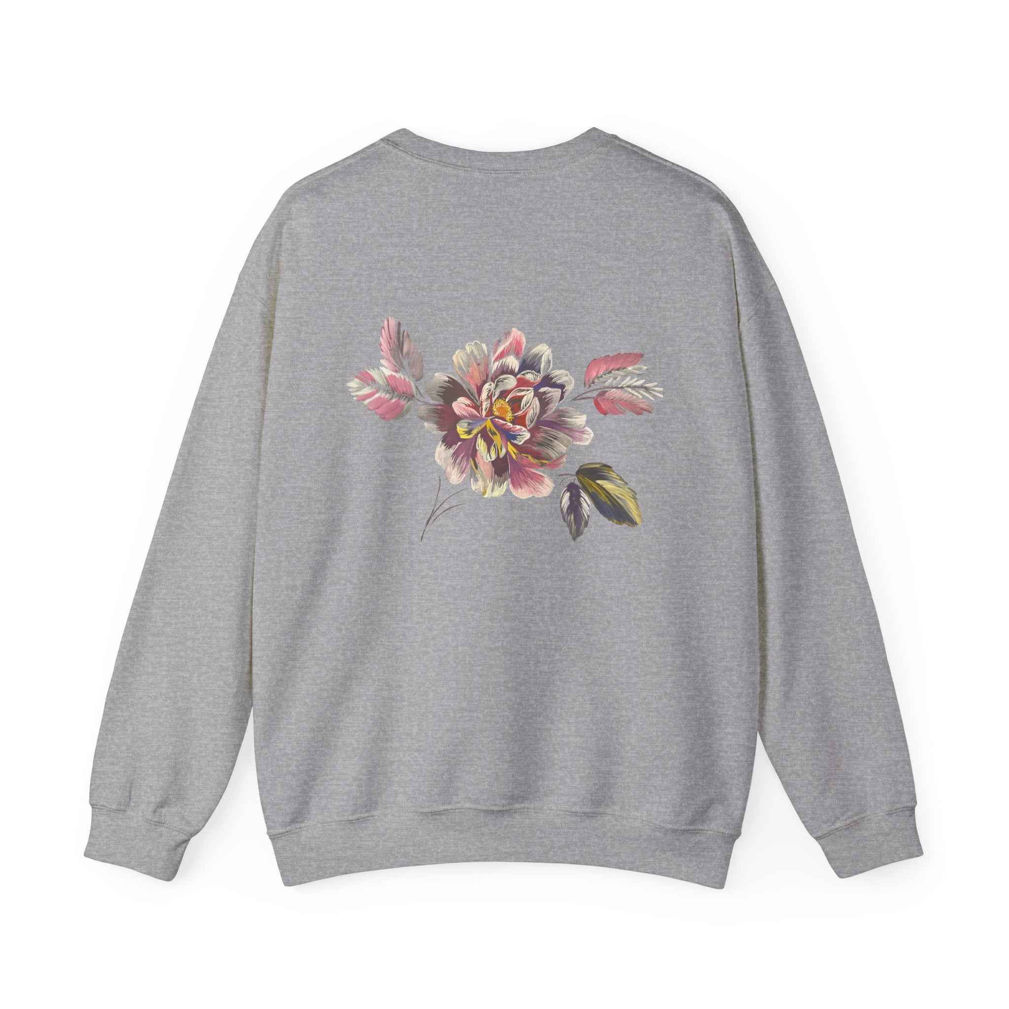 Floral Watercolor Crewneck Sweatshirt — Soft Pastel Blossom Backprint