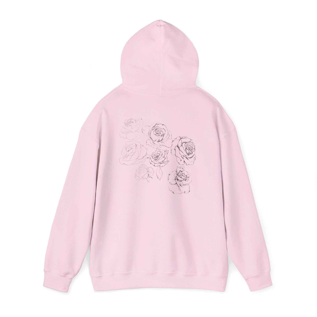 Floral Sketch Hoodie — Minimal Rose Back Print with Chest Logo — NL