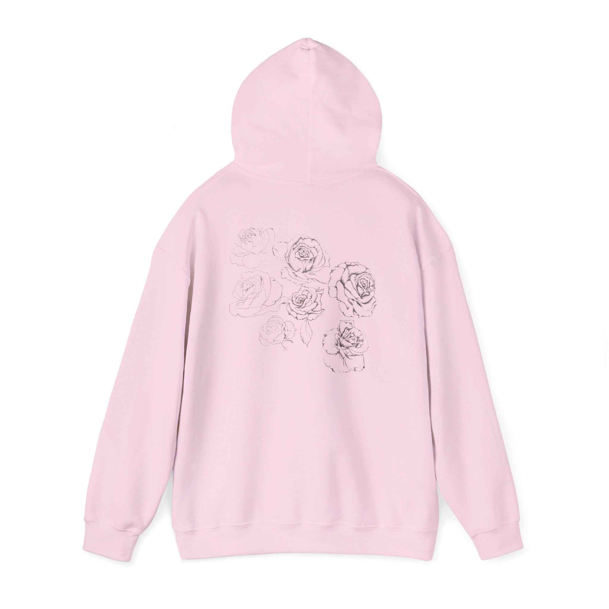 Floral Sketch Hoodie — Minimal Rose Back Print with Chest Logo — NL
