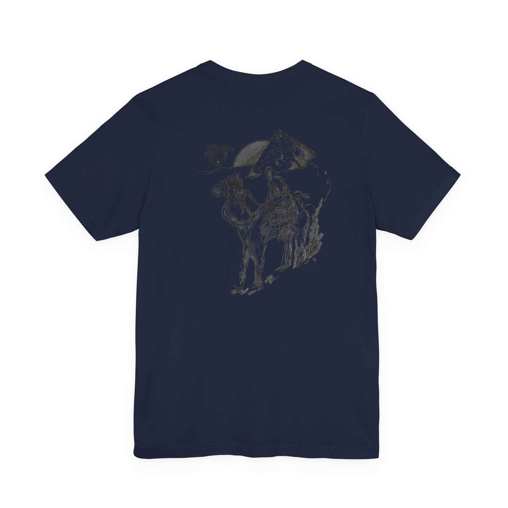 Desert Trek Graphic Tee — Camel & Pyramid Illustration T-Shirt