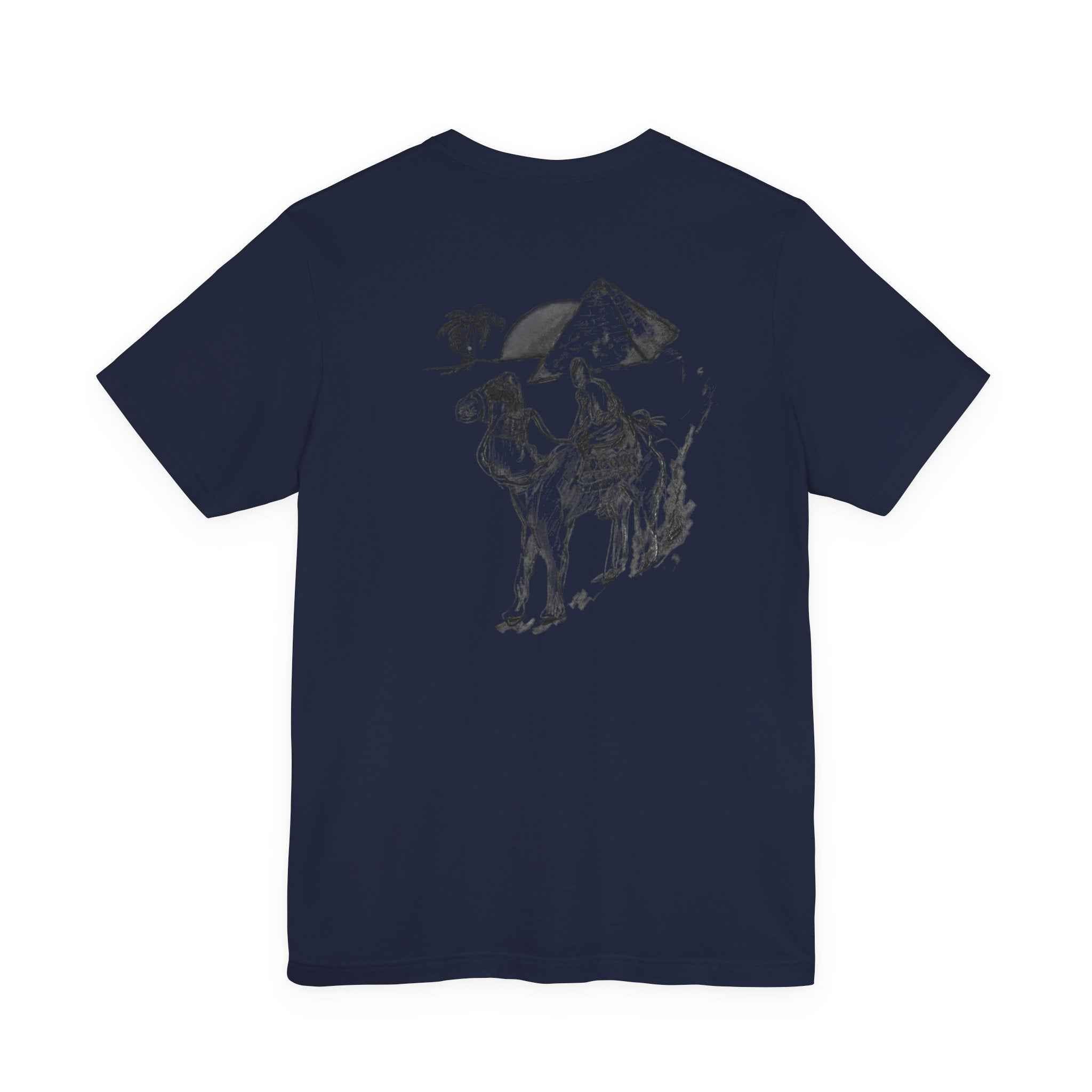 Desert Trek Graphic Tee — Camel & Pyramid Illustration T-Shirt