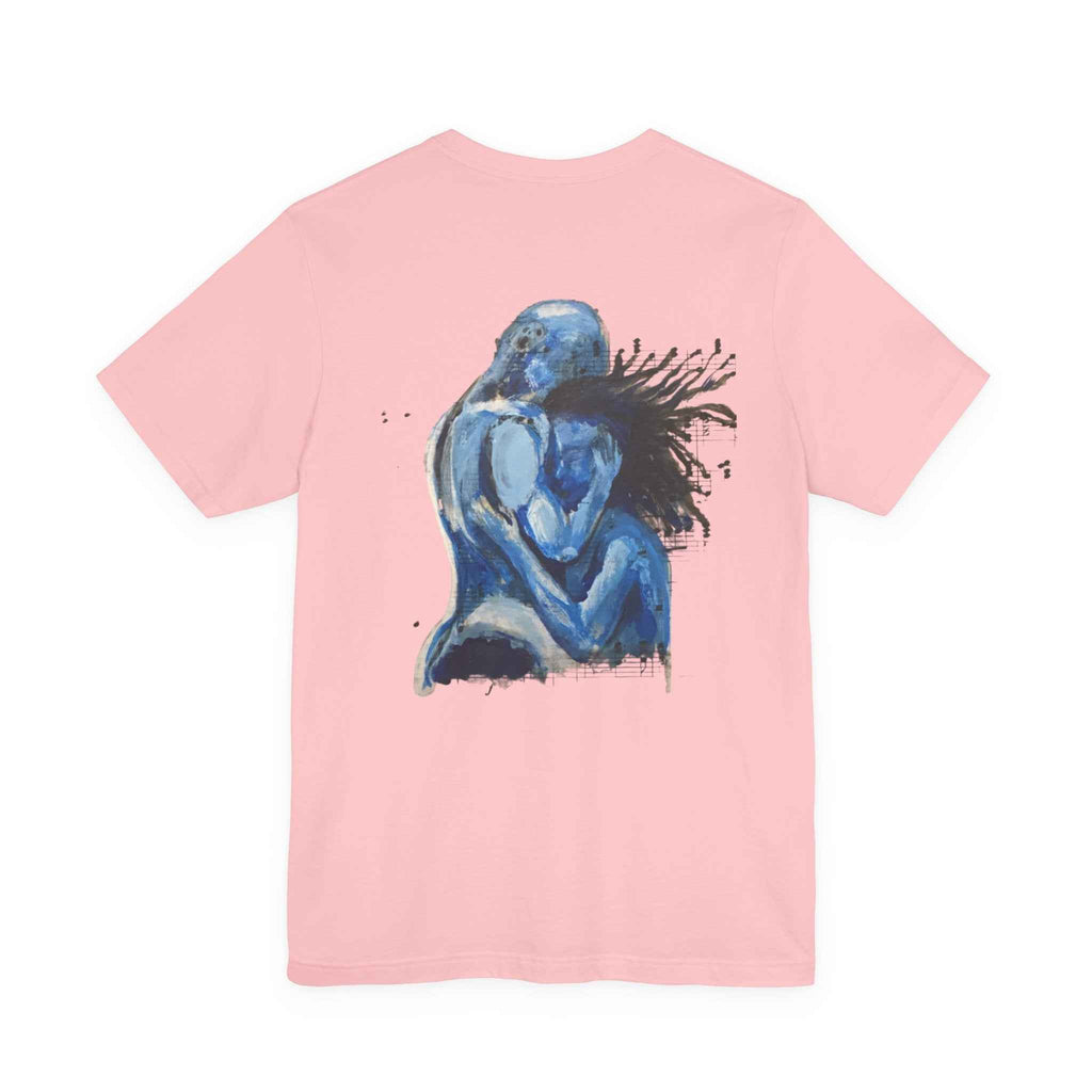 Blue Embrace Art Tee — Emotional Abstract Couple Graphic T-Shirt