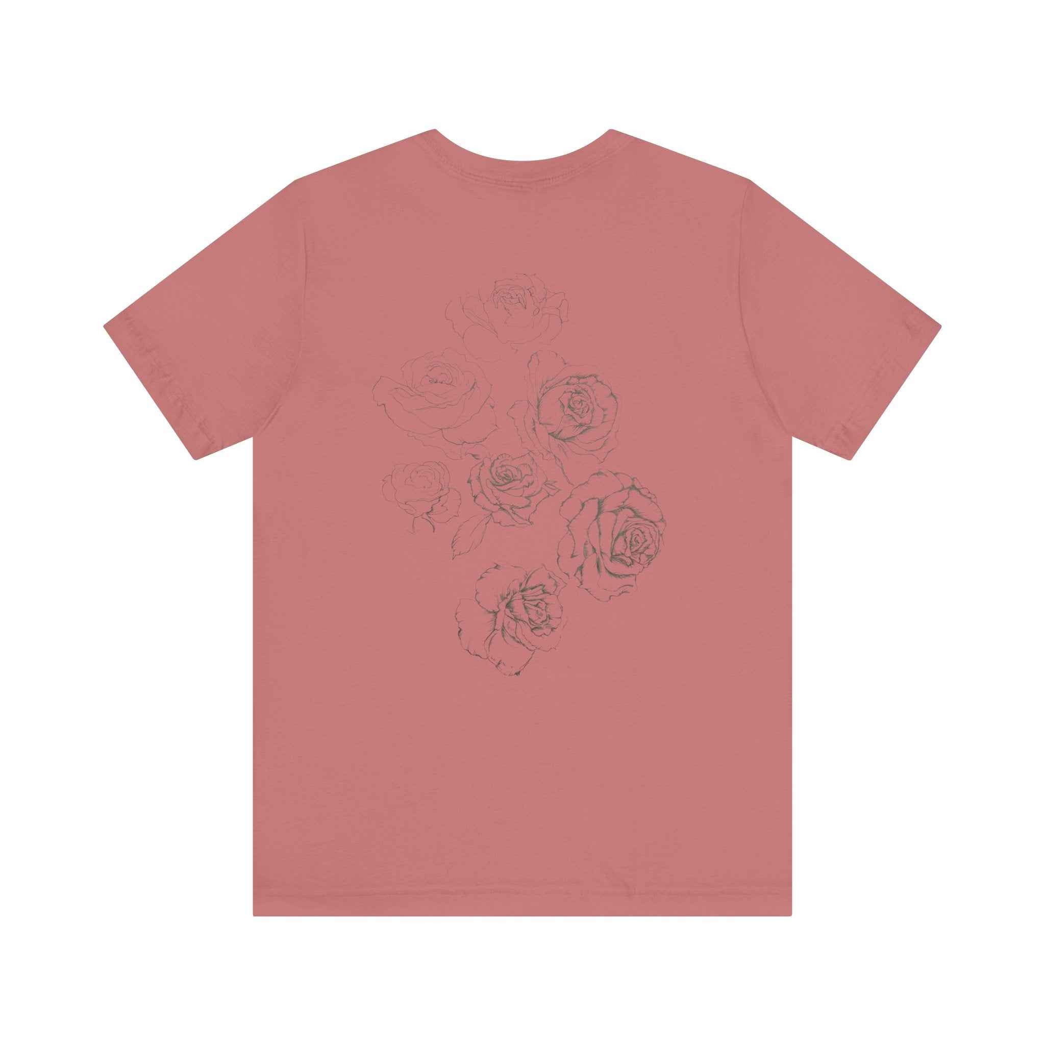 Floral Sketch Tee — Minimal Rose Line Art Short Sleeve T-Shirt