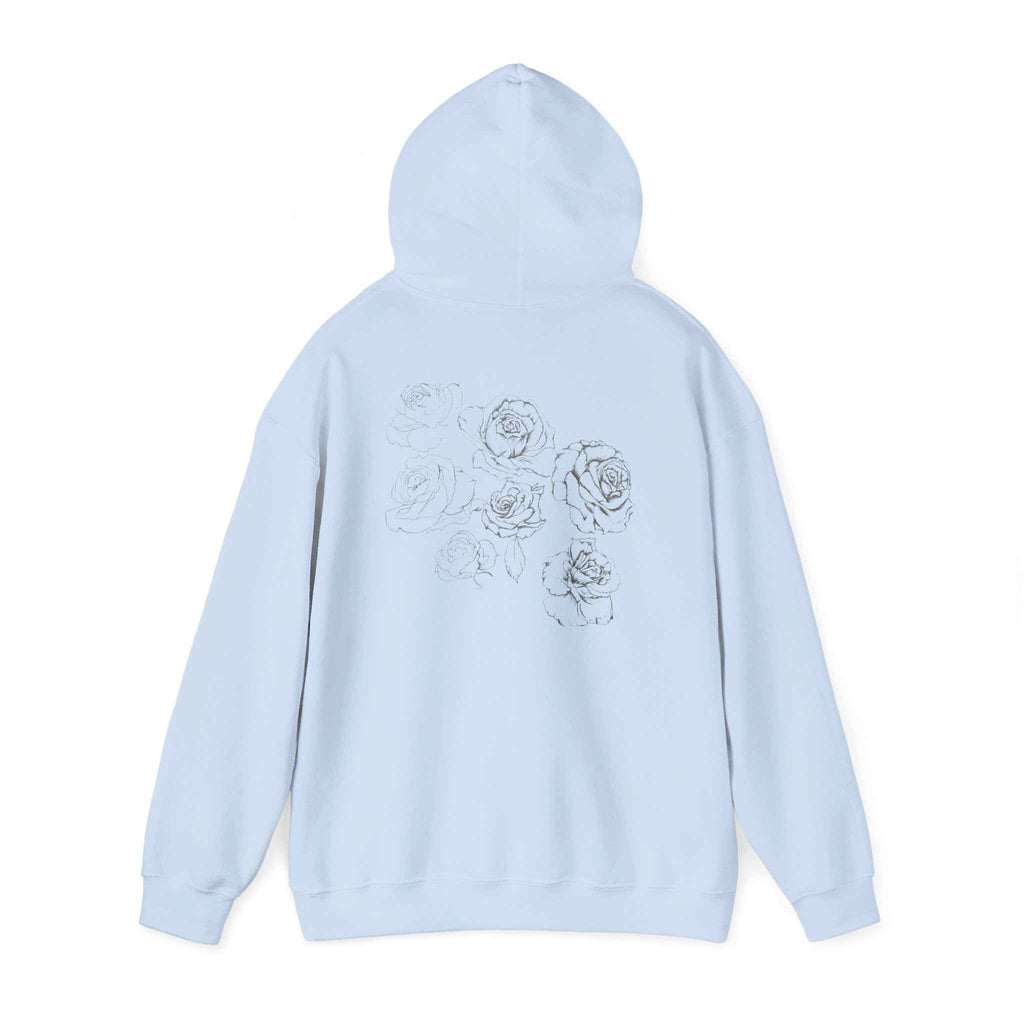 Floral Sketch Hoodie — Minimal Rose Back Print with Chest Logo — NL