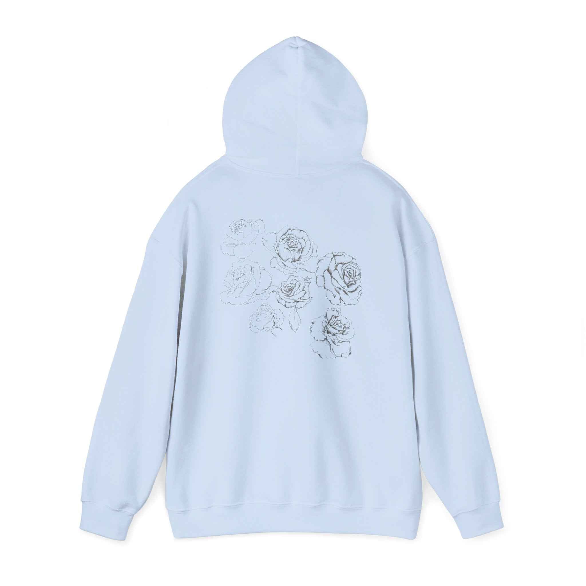 Floral Sketch Hoodie — Minimal Rose Back Print with Chest Logo — NL